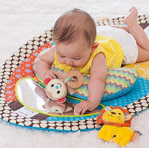 Soft Elephant Baby Play Floor Mirror with Hidden Characters Musical Tummy Time Mirror with Stand and Attachment for Crib Daytime Play and Nighttime Lullaby Modes 0+ Months Playgym or Stoller
