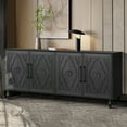 thumbnail image 4 of Wooden Cabinets, Carved Flower Door Large Storage Cabinet With Metal Handle Suitable For Living Room, Kitchen, Entryway(BLACK), Black Living Room Cabinets,Mdf Cabinets With Doors, 4 of 11