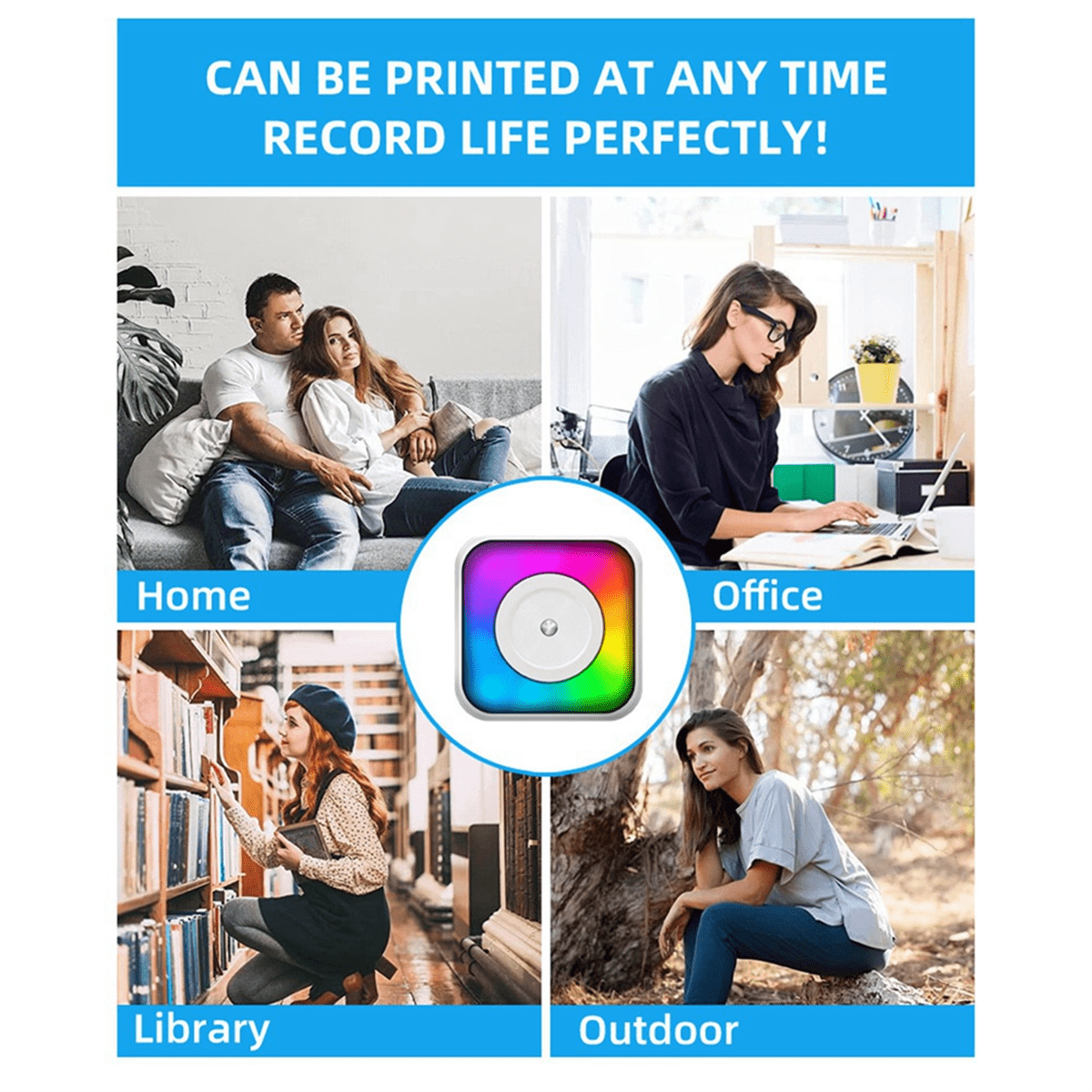 Mini LED Light Printer Pocket Thermal Paper Label Adhesive Webpage Picture Printing Bluetooth Wireless Type-C