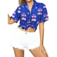 thumbnail image 2 of LA LEELA Women's Button Down Blouses Casual Summer Beach Party Short Sleeve Tropical Vacation Blouse Shirt TShirts Dress Shirts Blouses for Women L Flamingo Love, Blue, 2 of 6
