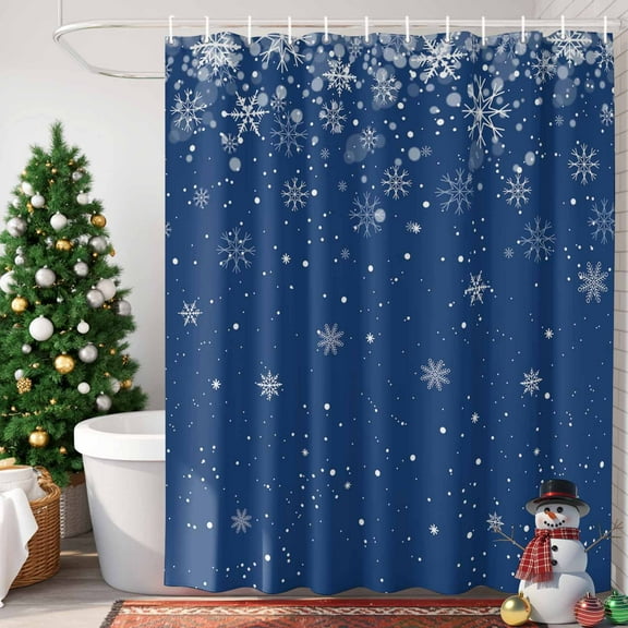 Christmas Snowflake Shower Curtain, 48" x 72", Dark Blue Gradient Waterproof Bathroom Curtain Washable Shower Curtain Set with 12 Hooks