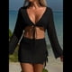 thumbnail image 5 of Traje de Baño de Crochet para Mujer, 2 Piezas, Larga, Top Corto con Lazo Frontal, Minifalda Negro L, 5 of 7