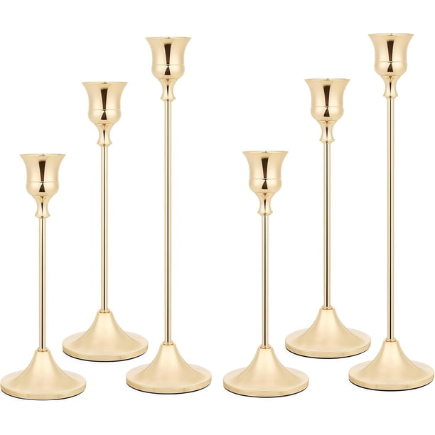 Juego de Candelabros de Metal, Porta Velas Decoración de Mesa Moderno y Simple, Adornos de Decoración de Ambiente para Fiestas de Bodas, Halloween, Navidad y San Valentín. (6, Dorados)