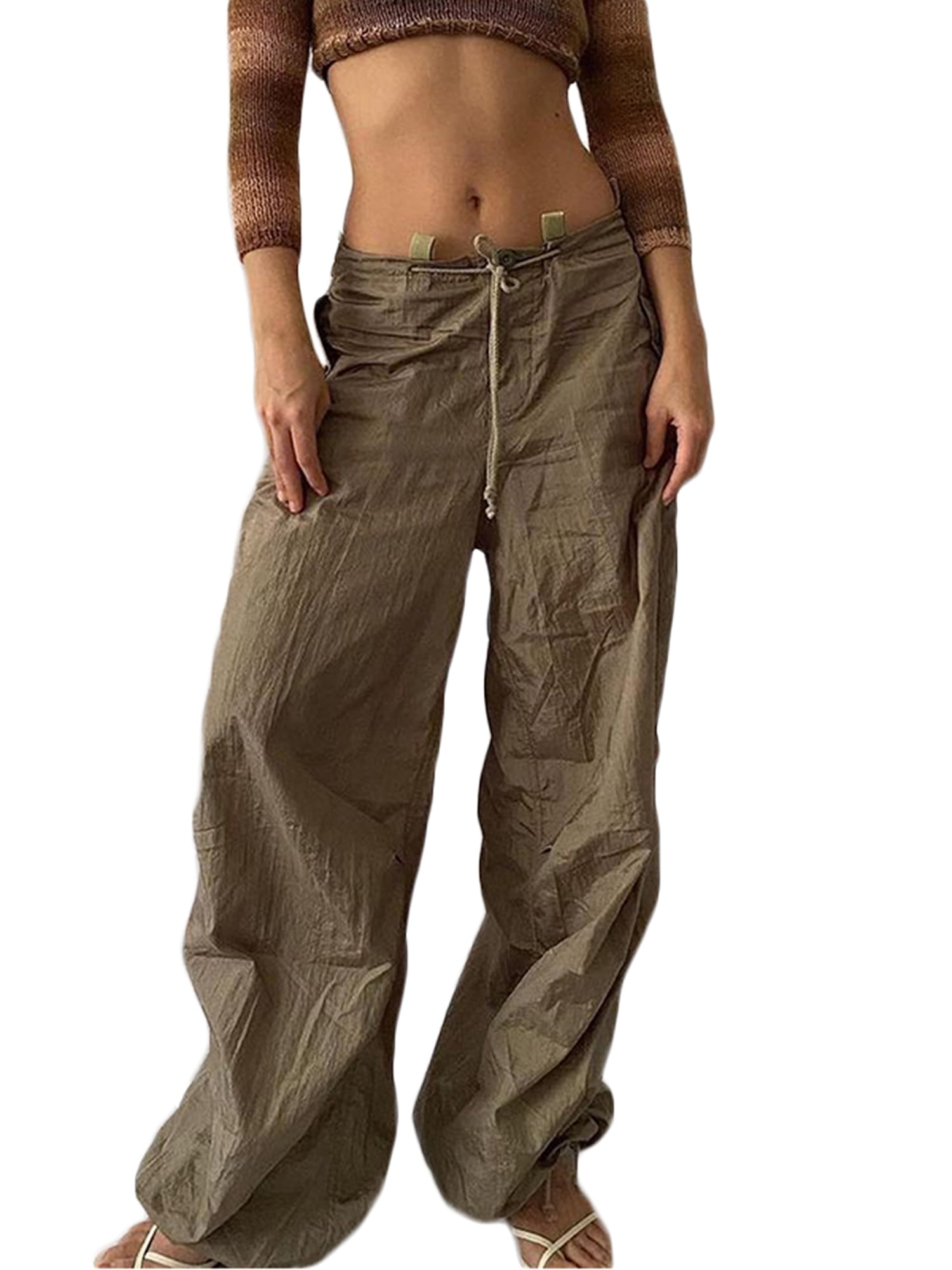 Blotona Women Juniors Low Waist Baggy Cargo Pants Indie Aesthetic Casual Drawstring  Loose Pocket Joggers Trousers Hippie Punk Streetwear 