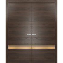 Solid French Double Doors 72 x 80 inches | Planum 2010 Chocolate Ash with Frosted Glass | Wood Solid Panel Frame Trims | Closet Bedroom Sturdy Doors