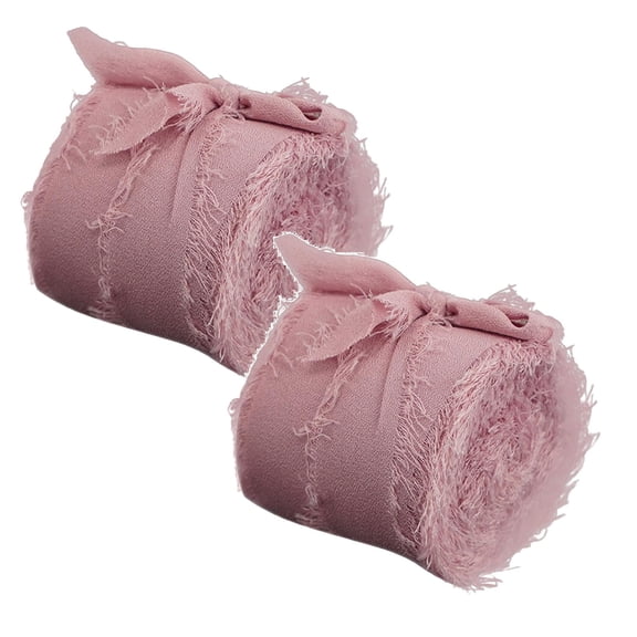 XJGHHSY Handmade Chiffon Silk Ribbon Fringe 2 Rolls 1.5" x 5 Yd Frayed Edges Ribbons for Wedding Invitations Bridal Bouquets Gifts Wrapping Crafts Holiday Party Decorations,Pink