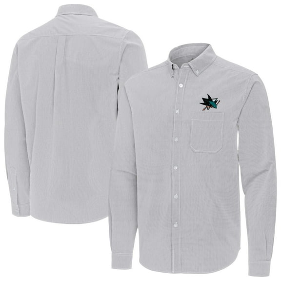 Men's Antigua Gray San Jose Sharks Porter Woven Tri-Blend Long Sleeve Button-Down Shirt