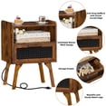 thumbnail image 4 of LEYAOYAO Nightstand with USB Ports, Woven Rattan Bedside Table with 1 Drawer and Lift-Up Legs, for Boho Bedroom, Brown, 4 of 5