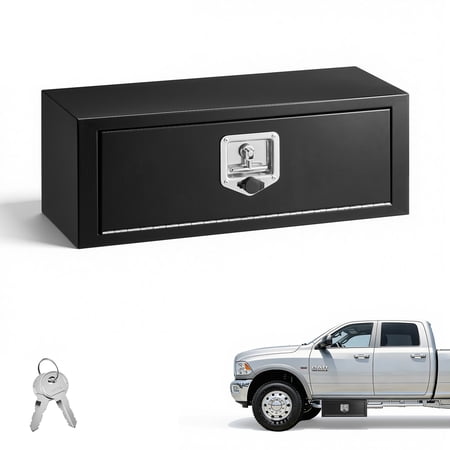 VEVOR Underbody Truck Tool Box, 27 x 10 x 10 Inch Heavy Duty Steel Trailer Storage Box with Lock & Keys, Waterproof Trailer Storage Organizer Under Body Chest with T-Handle for Truck, Van, SUV, Black