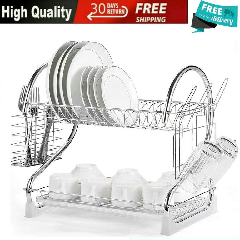 Dish Drying Rack, ZRSDIXKI Dish Rack Drain Set with Utensil Cups Holders  for Kitchen Counter, Cutting Board Holder, Stainless Steel Kitchen Dishes