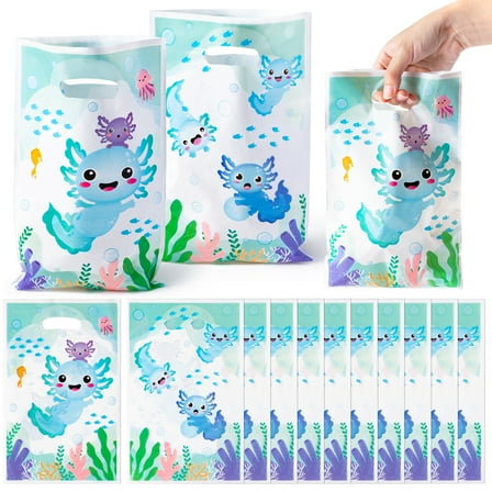50 Pieces Blue Axolotl Bags with Die Cut Handles Party Gift Set for Boys and Girls