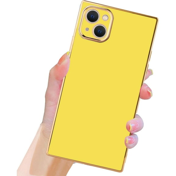 Case for iPhone 14 Case Cute Plating Gold Case for Women Girls Soft TPU Shockproof Raised Full Camera Protection Electroplate Bumper Cover for iPhone 14-Yellow