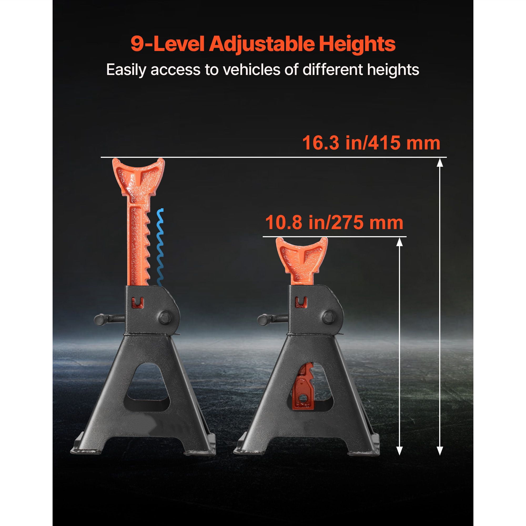 Jack Stands, 3 Ton (6,600 lbs) Capacity, 10.8-16.3 in Adjustable Height, Heavy Duty Steel Jack Auto Stands with Locking, for Lifting SUV, Pickup, Car and UTV/ATV, 1 Pair, Black and Orange