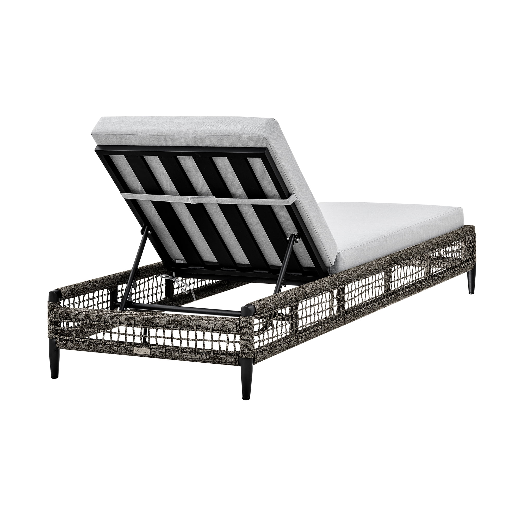Felicia Outdoor Patio Adjustable Chaise Lounge Chair in Aluminum with Grey Rope and Cushions