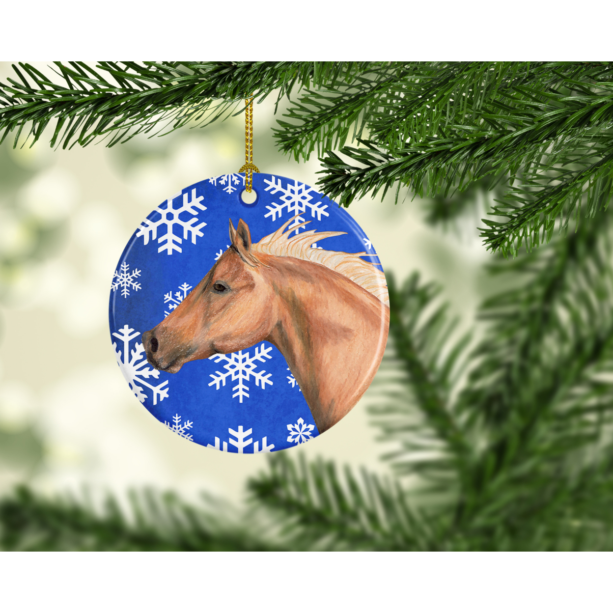 Horse Winter Snowflakes Holiday Ceramic Ornament