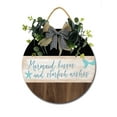 thumbnail image 2 of Eveokoki Mermaid Kisses Wooden Front Door Sign Rustic Round Wreath Wall Hanger Porch Decor Spring and Summer Farmhouse Decoration Housewarming Gift 12 Inches, 2 of 5