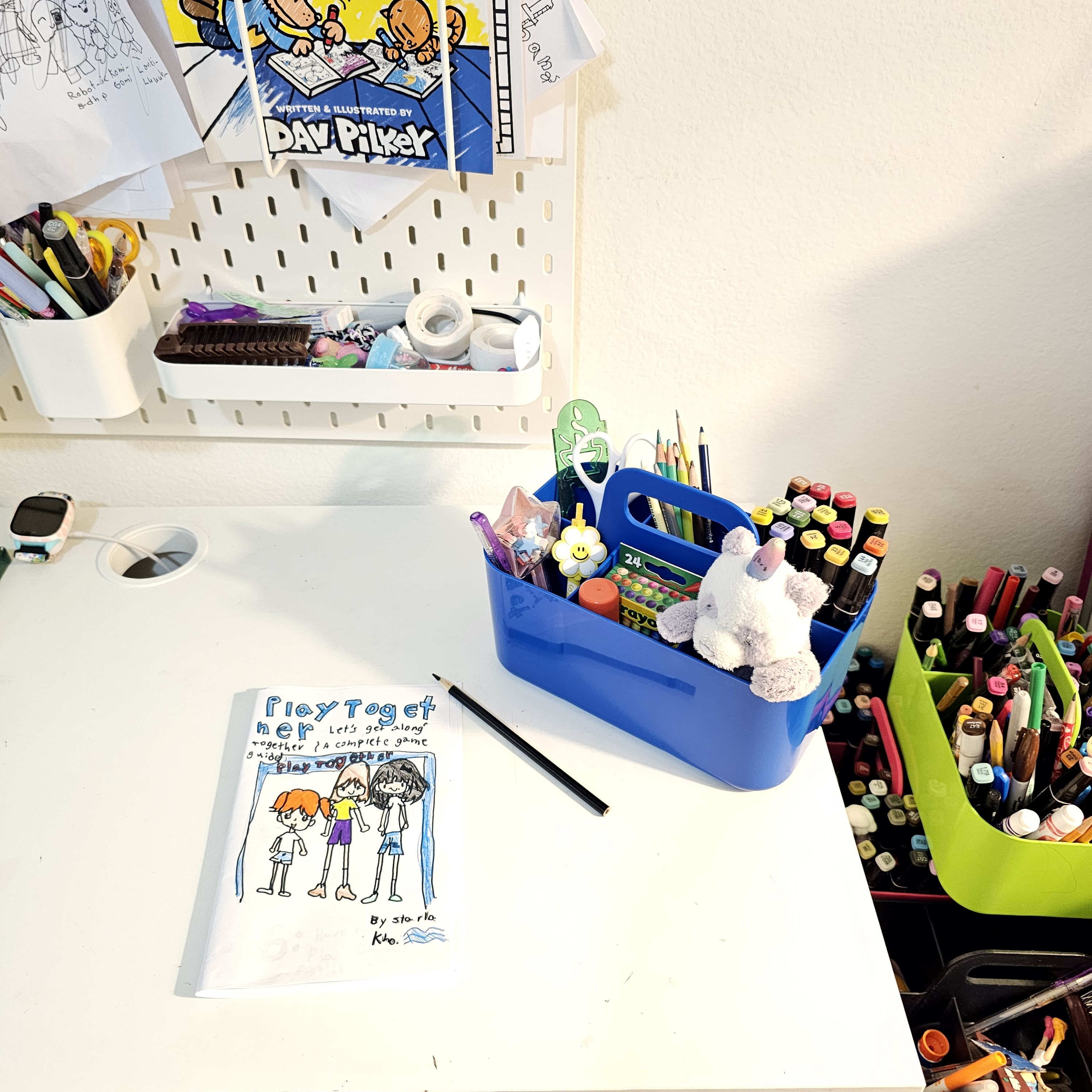 Enjoy Organizer - Small Stackable Plastic Caddy with Handle 6 Compartment | Desk, Makeup, Dorm Caddy, Classroom Art Organizers - 4 Pack, Made In USA (Blue)