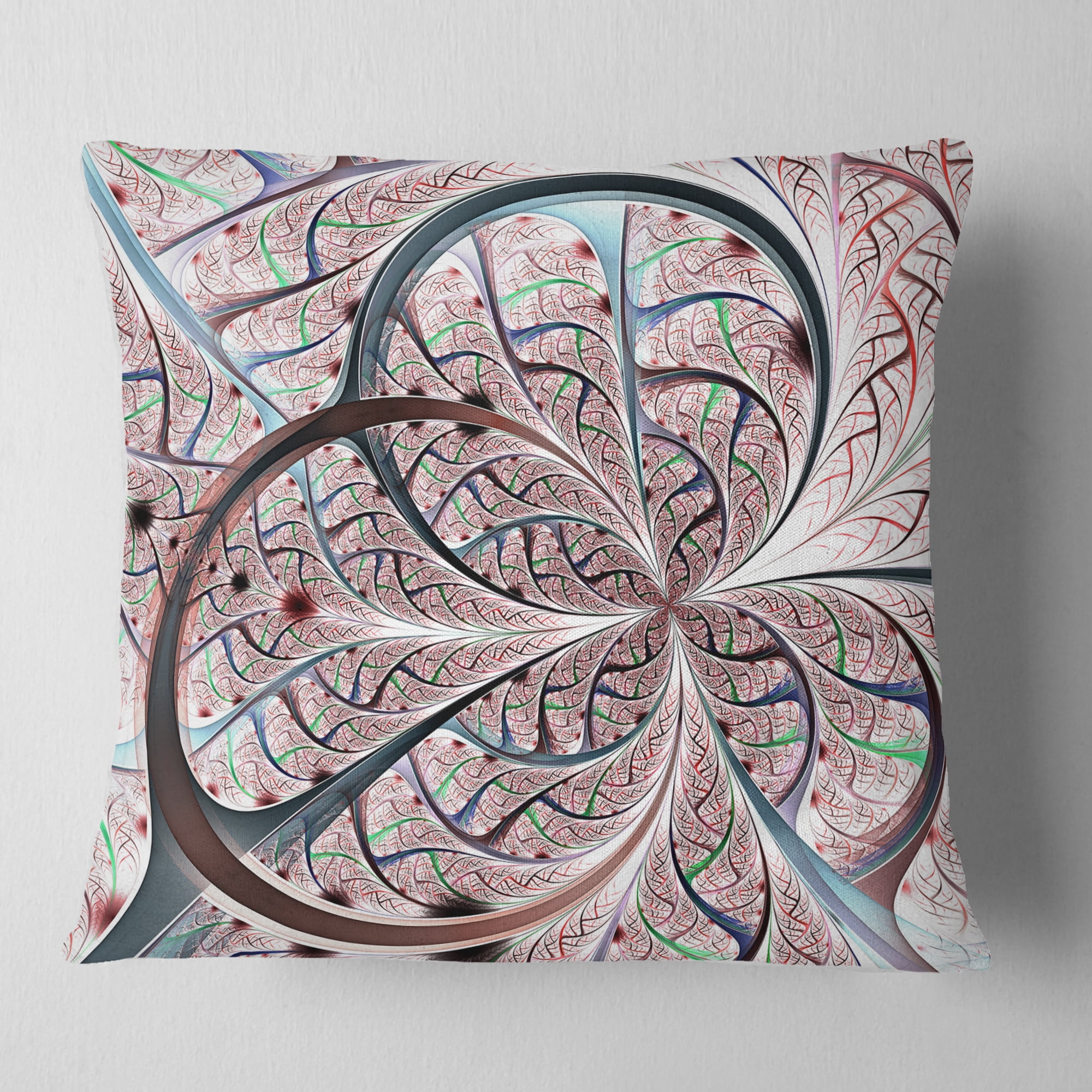 Designart Light Blue Purple Digital Art Fractal Flower - Floral Throw Pillow - 16x16