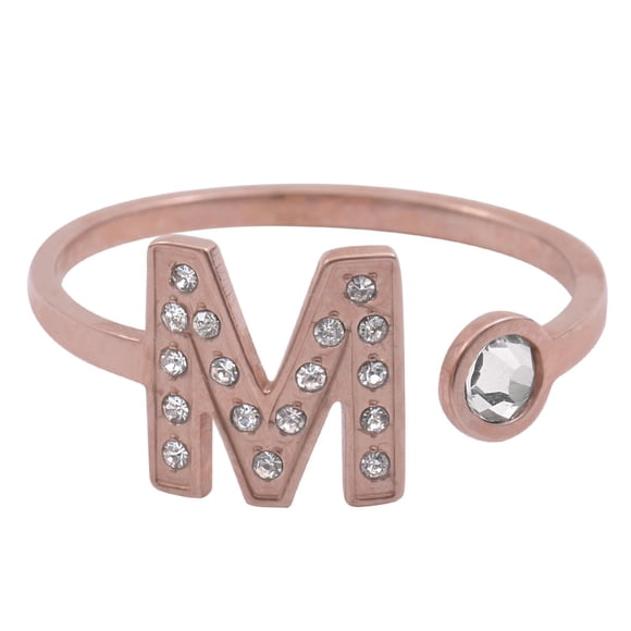 Anillo de Mujer Inicial Letra LuckyLy, Oro Rosa 18k y Zirconia Cúbica, Modelo Layla rosa UNITALLA