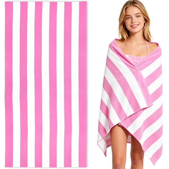 BTEPSGA Large Oversized Beach Towel - Fluffy 35 x 70 Inch Plush Microfiber Pool Towel, Pink Striped Quick Dry Swim Towel