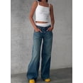 thumbnail image 5 of Women Y2k Low Rise Baggy Jeans Loose Fit Boyfriend Straight Wide Leg Trendy Stretch Long Denim Pants Washed Blue XS, 5 of 7
