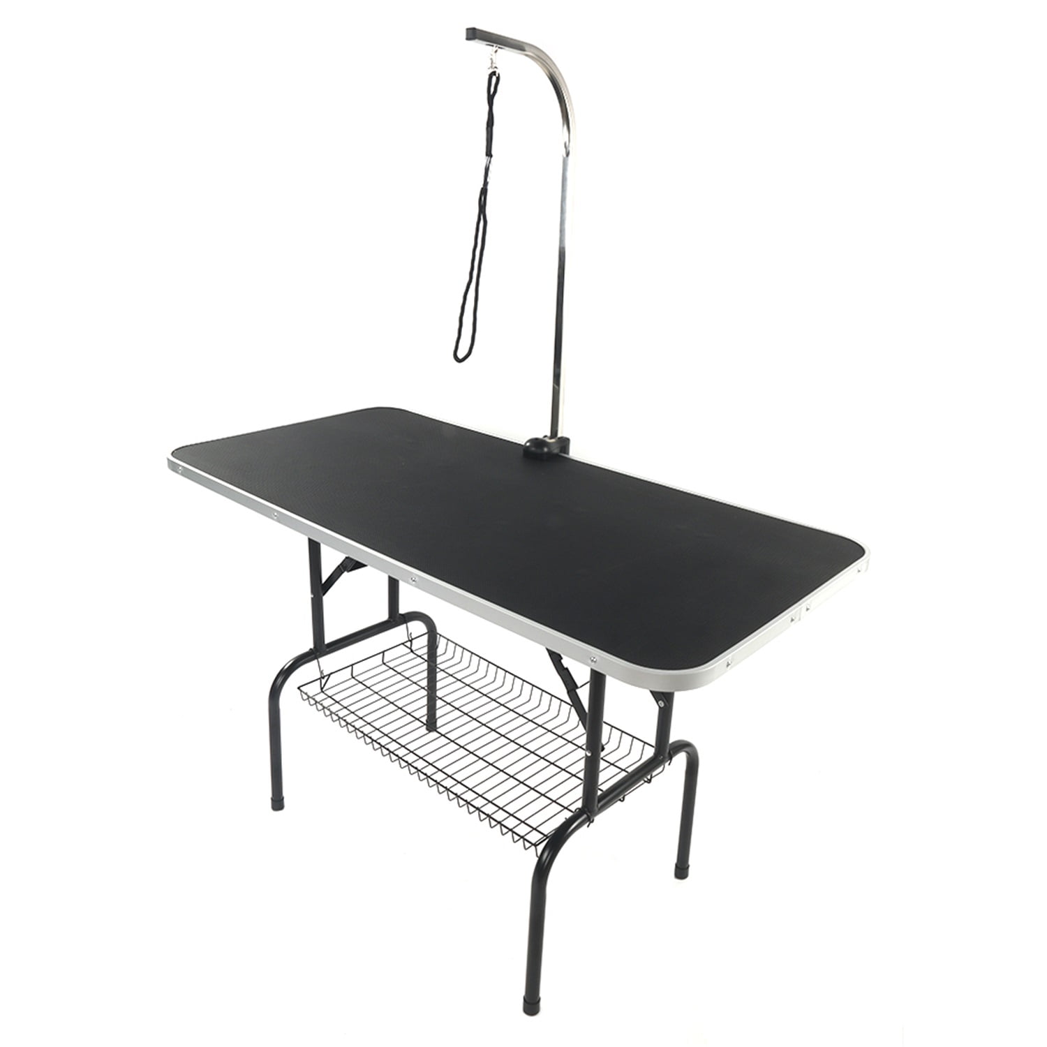 Pefilos 48" Foldable Pet Grooming Table for Dogs with Mesh Tray and Adjustable Arm Silver Base with Black Table, L Pefilos 48" Foldable Pet Grooming Table for Dogs with Mesh Tray and Adjustable Arm Silver Base with Black Table, L