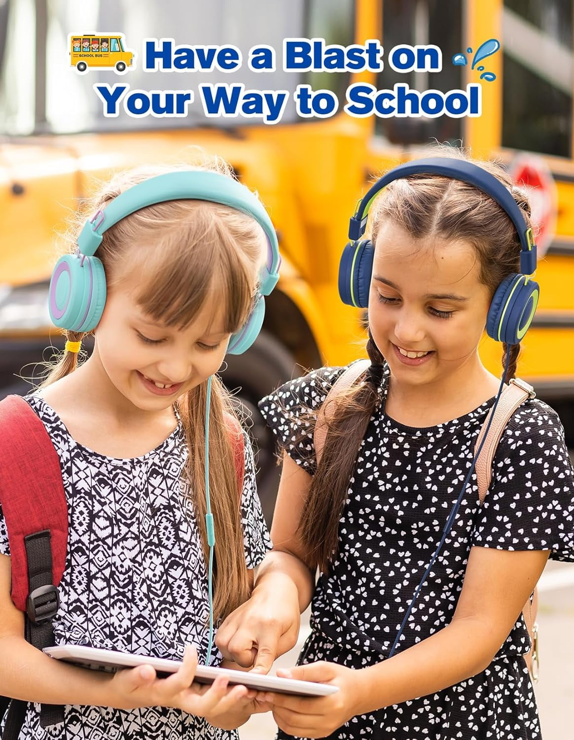 Mpow MPBH360AL Kids Headphones with Microphone(2 Pack) Blue & Green