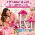 thumbnail image 3 of JoyStone 106 PCS Doll House Building Set, Pink DIY Dollhouse with Light String, Plastic Floor, 2 Dolls, Pool and Slide for Girls Ages 3+, 3 of 10