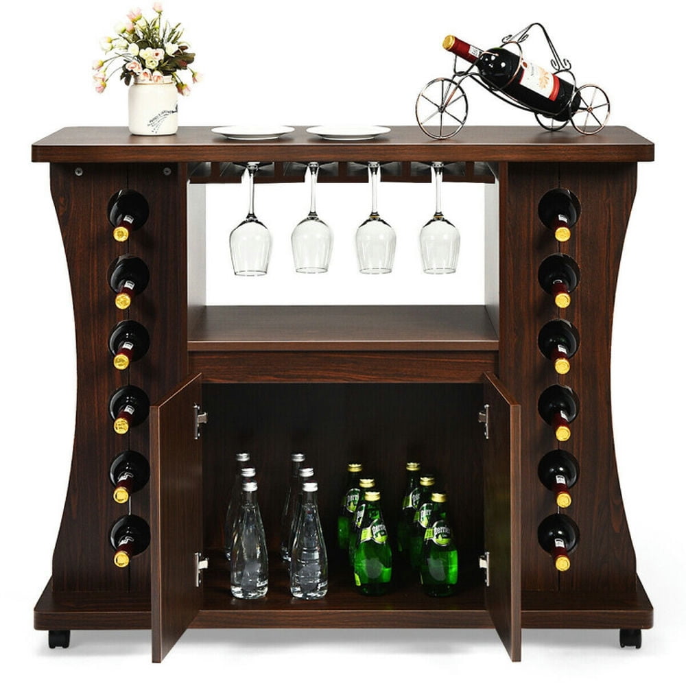 Finihen Rolling Storage Cabinet Cart, Kitchen Island Cart, Rolling Buffet Sideboard Wooden Bar Storage Cabinet, for Kitchen, Dining Room, Walnut Finihen Rolling Storage Cabinet Cart, Kitchen Island Cart, Rolling Buffet Sideboard Wooden Bar Storage Cabinet, for Kitchen, Dining Room, Walnut