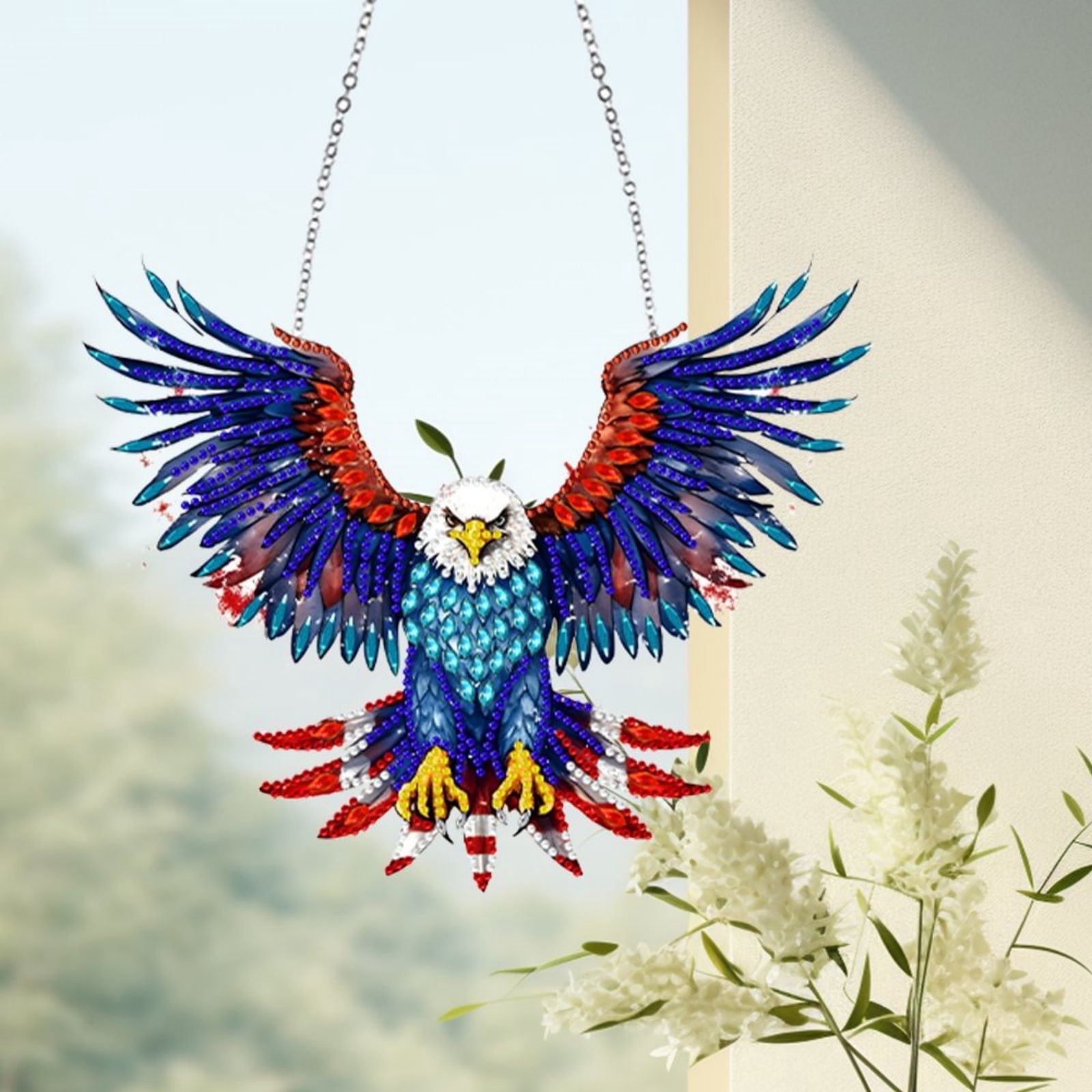 FLOPESN DIY Diamond Art Kits, American Independence Day USA Eagle Style, 9.84*8.11 in Diamond Painting Pendant, Creative Design Wall Decor