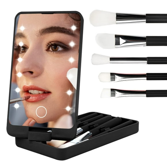 Vanity Mirror with Light, Portable Dressing Table Makeup Mirror with 12 LED Lights and 5Pcs Brush 360°Adjustable Touch Screen Lighted Desk Mirror