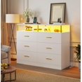 White 6 Drawers Dresser with LED Lights,Bedroom Dresser & Chest of