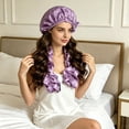 thumbnail image 4 of No Sleep Bonnet 13.78 Inch, Heatless Curl Satin Bonnet for Sleeping with Long Ribbons for Braids Long Hair Twist Locs Natural Hair Overnight Nighttime, Hair Care, Purple, 4 of 4