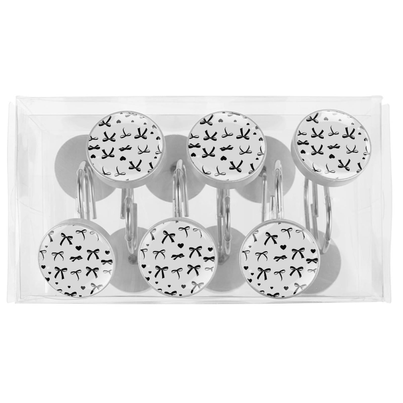 HemaKayy 12 Pcs Shower Curtain Hooks Bathroom Decorative Accessories Black Love Bow