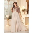 thumbnail image 5 of Plus Size Champagne Sequin Chiffon Evening Dress Elegant A-Line Maxi Gown, 5 of 12