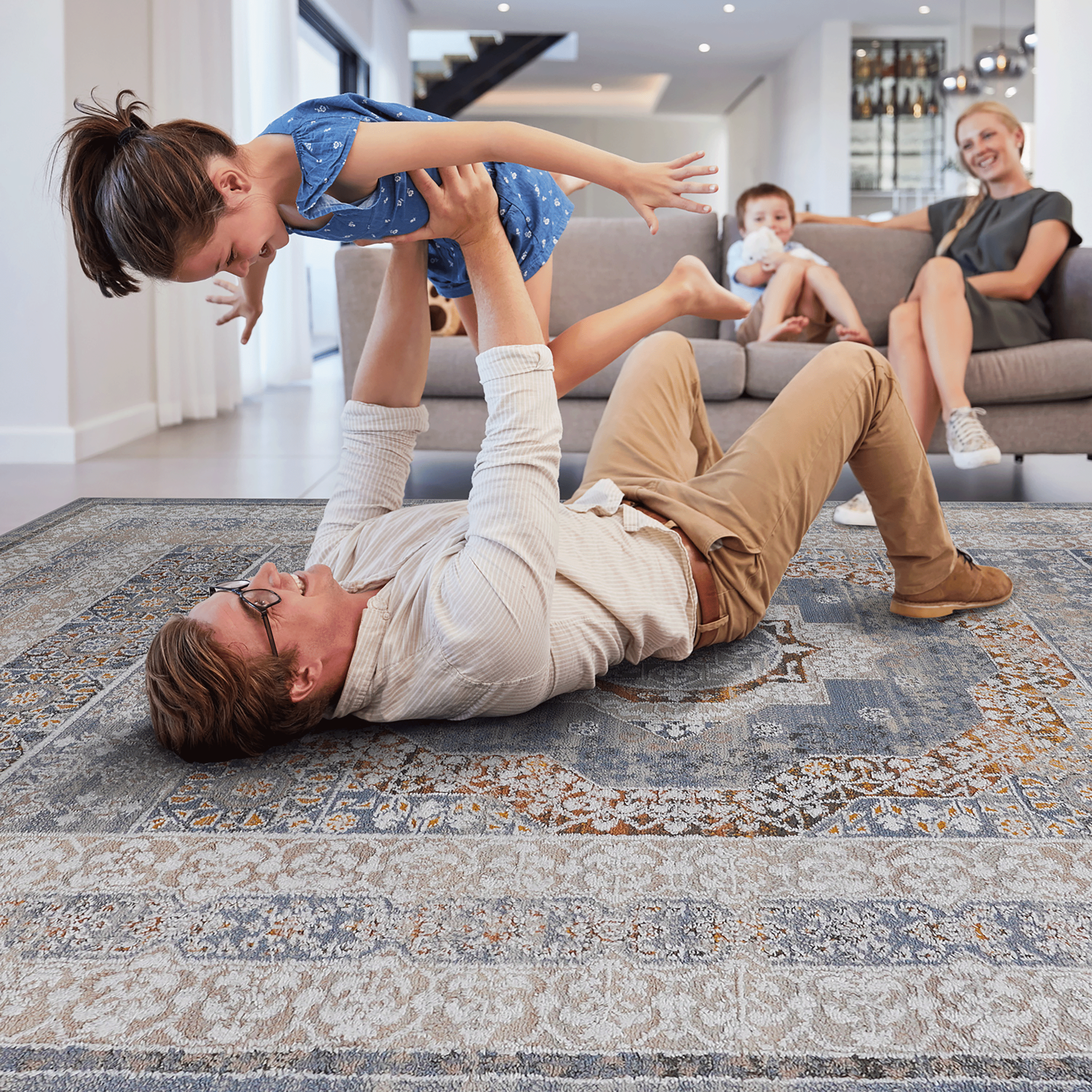 2' x 3' Blue Ivory Medallion Area Rug Non-Shedding Stain Resistant Medium Pile Carpet for Living Room Bedroom Dining Room Home Office Entryway