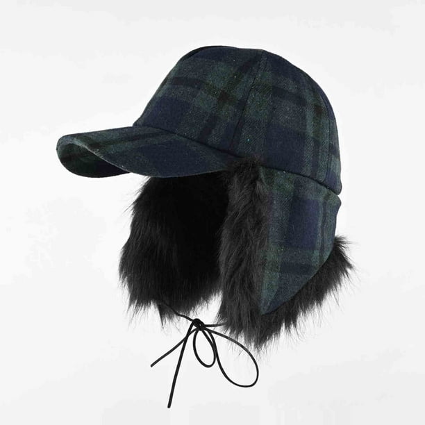 Gorra de béisbol unisex de poliéster con cordones y protección para las orejas, de pelo largo y imitación de cuadros, para hombre y mujer.