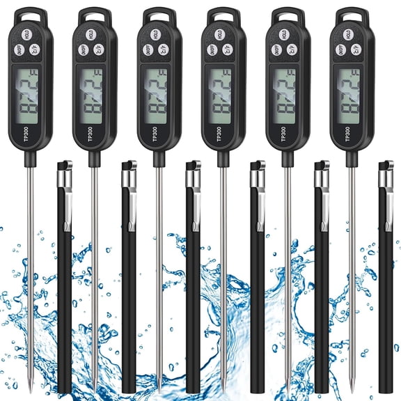 BRYFOT Waterproof Food Thermometer 6 Pcs with Probe Water Liquid Instant Read Digital Thermometer Cooking Thermometer Supplies Bbq Kitchen Thermometer for Cooking Milk Yogurt (Black)