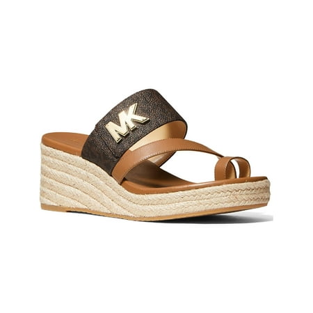 

Michael Kors Women s Sidney Mid Leather Wedge Espadrille Sandal Brown 6.5