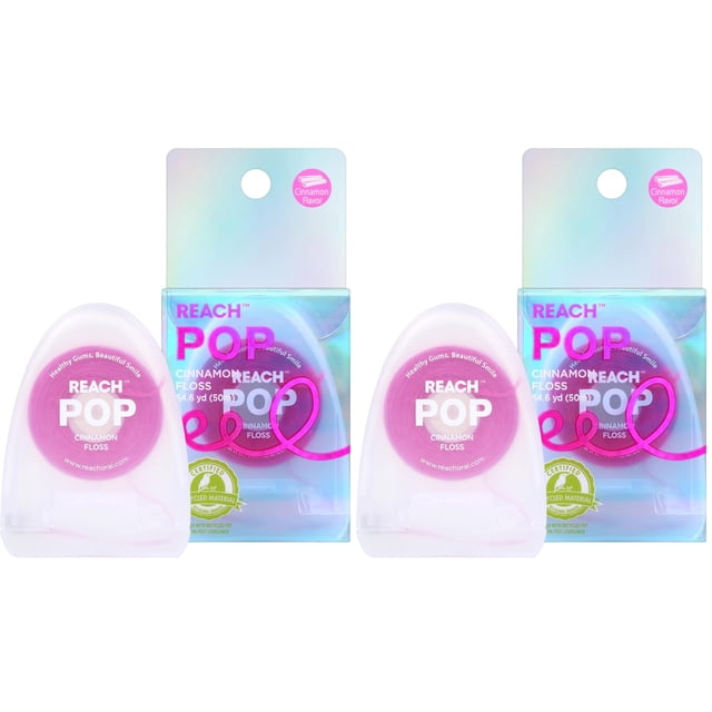 Eliminador de placa Dental Floss Reach POP Cinnamon, 50 m, paquete de 2