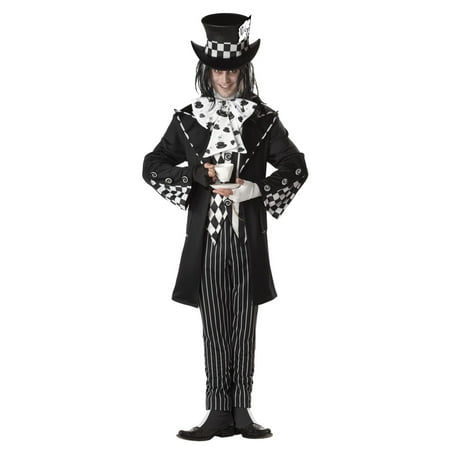 Black and White Dark Mad Hatter Men Halloween Fancy Dress Costume - Extra