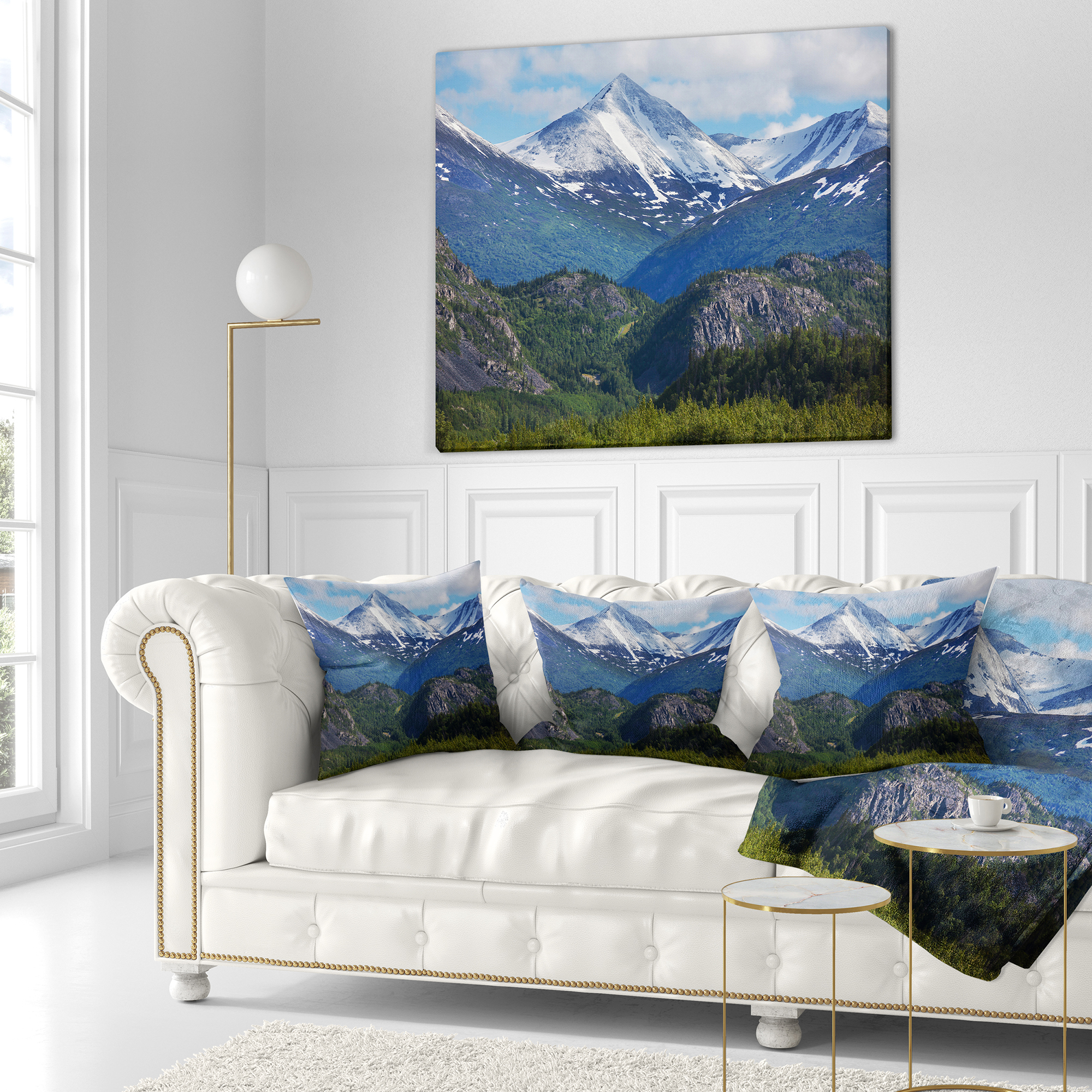 Designart Frosty Mountains on Alaska - Landscape Printed Throw Pillow - 18x18