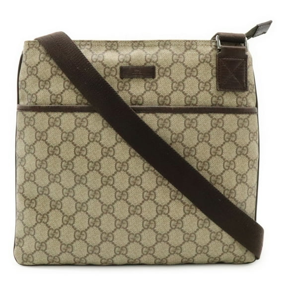 Pre-Owned GUCCI GG Supreme Shoulder Bag in PVC and Leather, Beige, Dark Brown, 141626 (Good)
