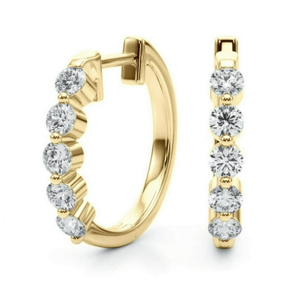 1CT Natural Diamond I-J,SI1 Round 14K Yellow Gold Hoop Earrings Fine Jewelry for Women Gifts