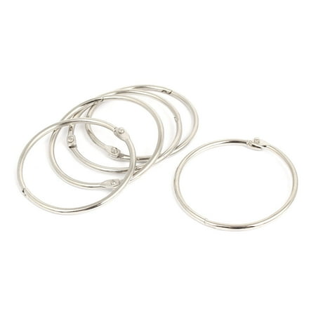 50mm Inner Dia Metal Hinged Book Memo Binder Loose Leaf Ring Silver Tone 5Pcs