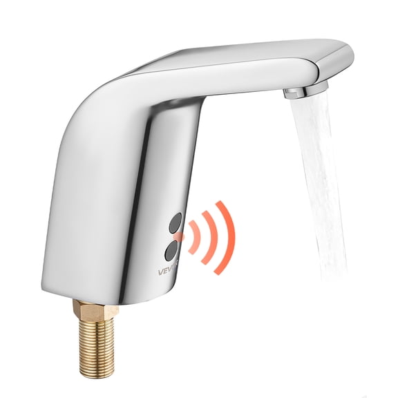 VEVOR Touchless Bathroom Sink Faucet, Automatic Motion Sensor Restroom Toilet Faucet Cold Water with Single Hole, Battery Operated for 9/16 in Pipe Commercial Lavatory,Chrome Plated Silver