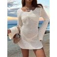 thumbnail image 5 of Womens Solid Color Crochet Lace Backless Long Sleeve Cover Up Sweater Beach Dress Summer Holiday L, 5 of 9