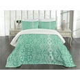 thumbnail image 3 of Ambesonne Shabby Flora Quilted Bedspread Set 3 Pcs, Retro Lace Pattern, King Size, Teal Turquoise, 3 of 5