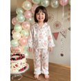 thumbnail image 5 of Cjfdfy Toddler Baby Girls Birthday Pajamas Outfits Goose Bow Cake Print Lapel Long Sleeve Lace Trim Tops And Pants Set Cute My Birthday Party Fall Winter Sleepwear 1-7Y, 5 of 9