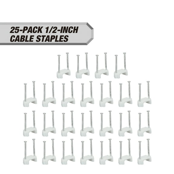 Hyper Tough 25-Pack 1/2-inch Cable Staples, White